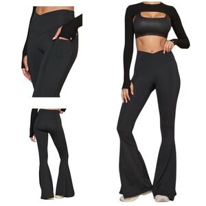 POPFLEX crisscross Hourglass bell bottom black leggings with pockets size 3X